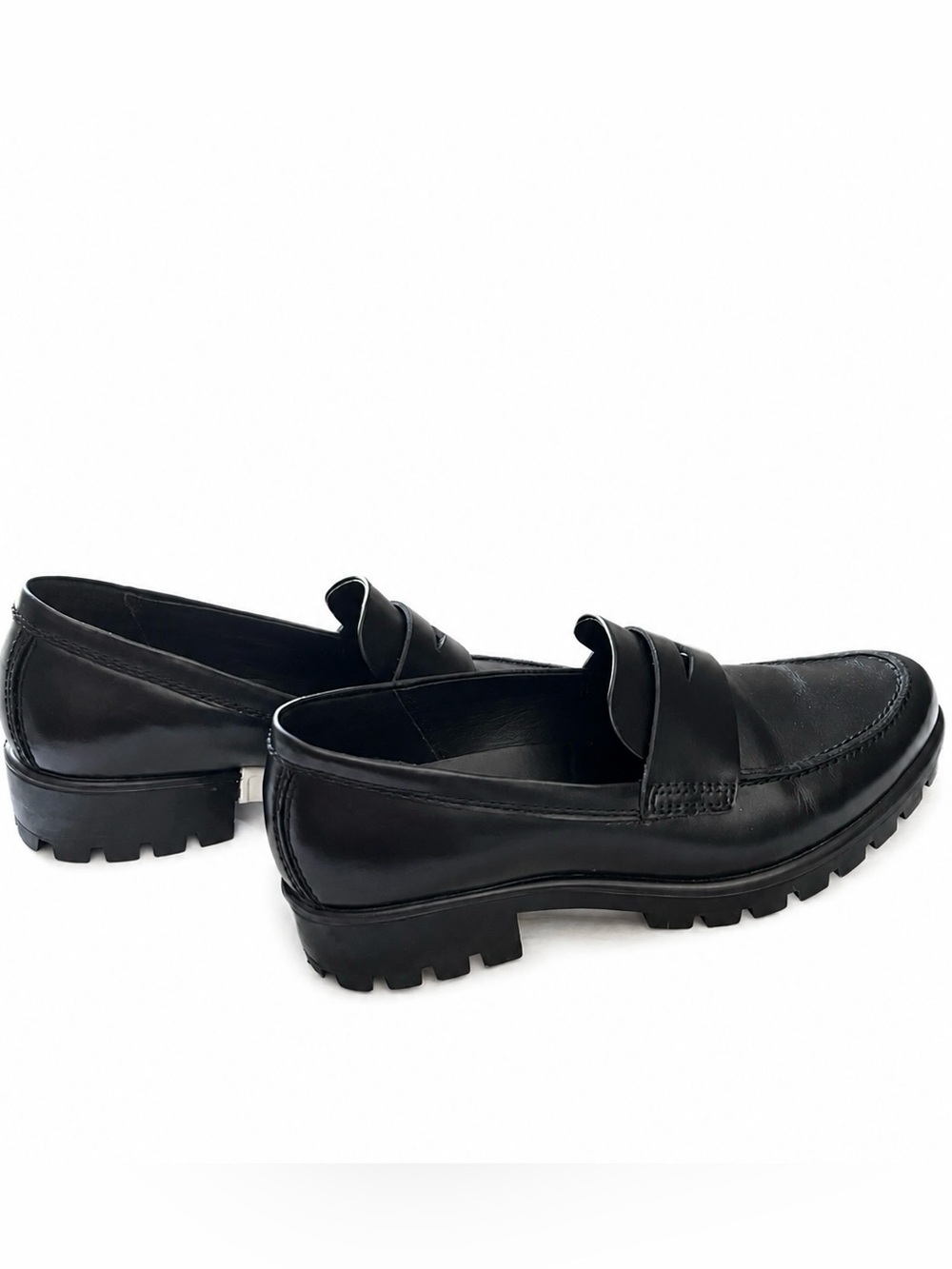 ECCO TrayTech Black Leather Lug Sole Penny Loafers EU 39 US 8-8.5
